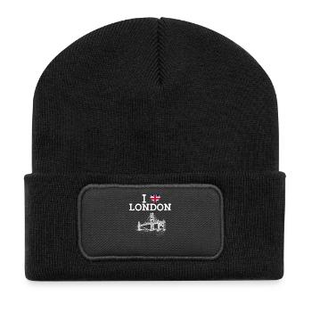 J’aime Londres Golden Gate Bridge Coeur Drapeau Jeu de mots - Beanie recyclé à patch - noir - Devant