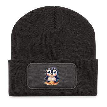 Süßer Pinguin Spaghetti Cartoon Tollpatschig - Recycelte Patch Beanie - Dunkelgrau - Vorne