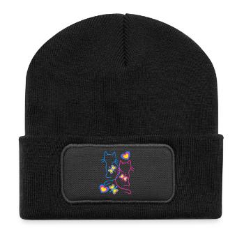Cat Cats Retro Vintage 80s 90s - Recycled Patch Beanie - black - Front