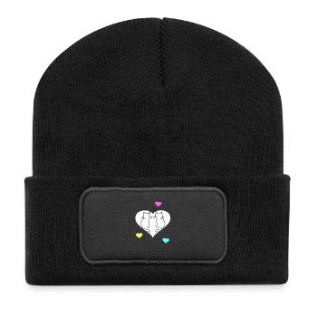 Retro Katzen Katze Valentin Herz Herzen Vintage - Recycelte Patch Beanie - Schwarz - Vorne
