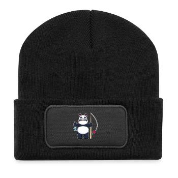 Panda Angler Fisch Angeln - Recycelte Patch Beanie - Schwarz - Vorne