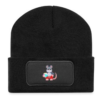Maus Schwimmen Wasserball Sommer - Recycelte Patch Beanie - Schwarz - Vorne