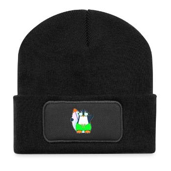 Penguin Surfing Surfboard Summer - Recycled Patch Beanie - black - Front