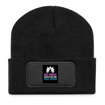 Zen Meditation Buddhismus Buddhist Buddha Chakra - Recycelte Patch Beanie - Schwarz - Vorne