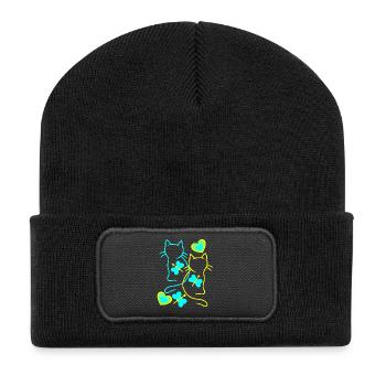 Chats Chat Rétro Vintage Kitten Chat Porte - Beanie recyclé à patch - noir - Devant