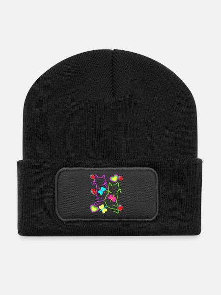 Chats rétro fraise été des années 80 chat vintage - Beanie recyclé à patch - noir
