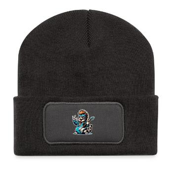 Katze Rock and Roll Gitarrist - Recycelte Patch Beanie - Dunkelgrau - Vorne