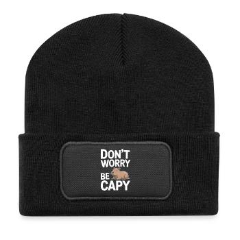 Capybara Dont Worry Be Capy Wasserschwein Nagetier - Recycelte Patch Beanie - Schwarz - Vorne