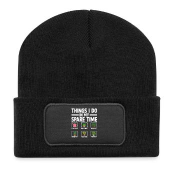 Things I Do In My Spare Time - Recycelte Patch Beanie - Schwarz - Vorne