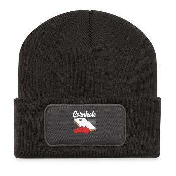 Cornhole Spieler Stilvolles Cornhole Design - Recycelte Patch Beanie - Dunkelgrau - Vorne