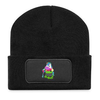 Einhorn Drachenfliegen Drachen - Recycelte Patch Beanie - Schwarz - Vorne