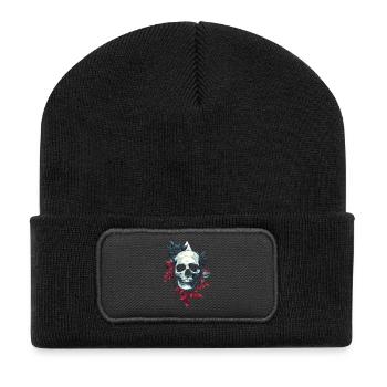 Geometrischer Schädel mit Blättern - Recycelte Patch Beanie - Schwarz - Vorne
