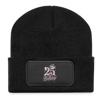 25th Birthday Crown Glitter - Recycled Patch Beanie - black - Front
