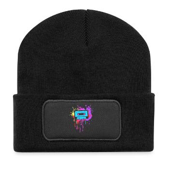 80's Mottoparty 80er Jahre Outfit Kassette - Recycelte Patch Beanie - Schwarz - Vorne