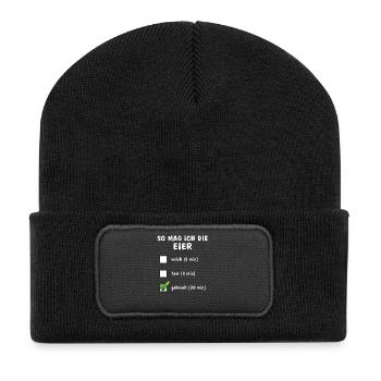SO MAG ICH DIE EIER - Recycelte Patch Beanie - Schwarz - Vorne