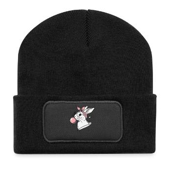 Lapin de Pâques avec bulle de chewing-gum en rétro vintage - Beanie recyclé à patch - noir - Devant