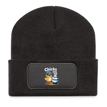 Drôle de poussin avec chapeau et œuf - Chicks Dig Me - Beanie recyclé à patch - charbon - Devant