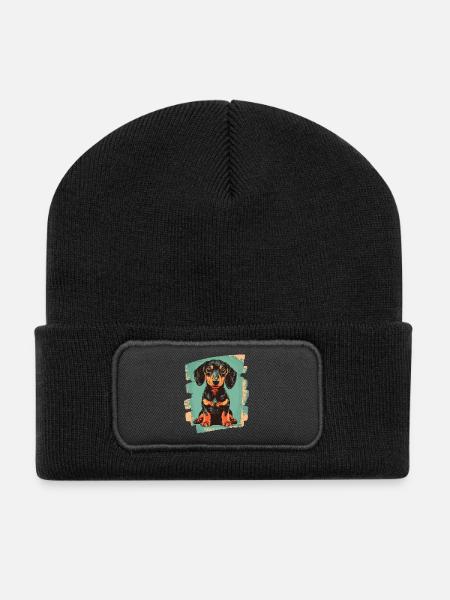 Dackel Dachshund - Recycelte Patch Beanie - Schwarz