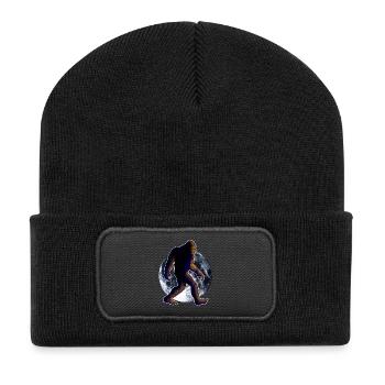 Bigfoot Sasquatch und Mond - Recycelte Patch Beanie - Schwarz - Vorne