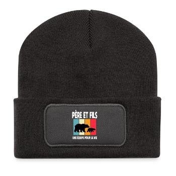père et fils ours papa ours vintage fête des pères - Beanie recyclé à patch - charbon - Devant