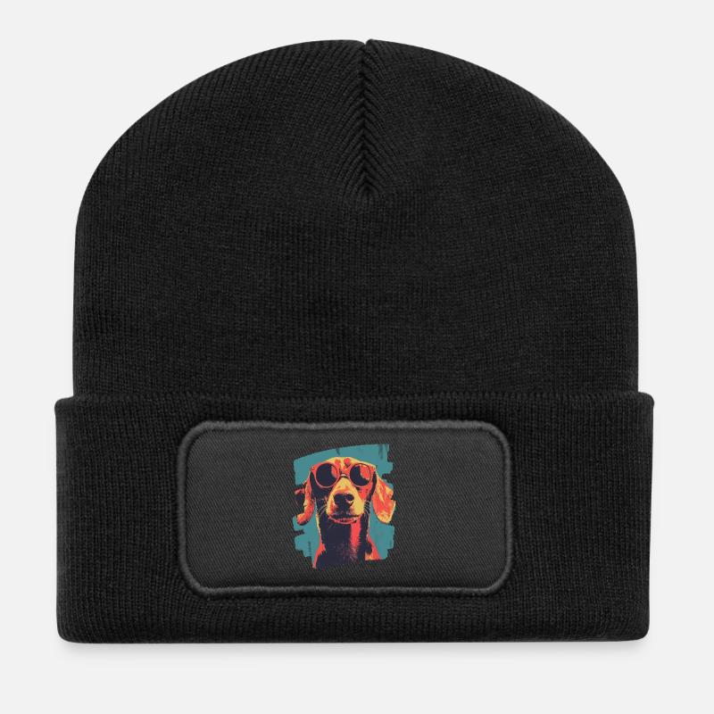 Dackel Dachshund - Recycelte Patch Beanie - Schwarz