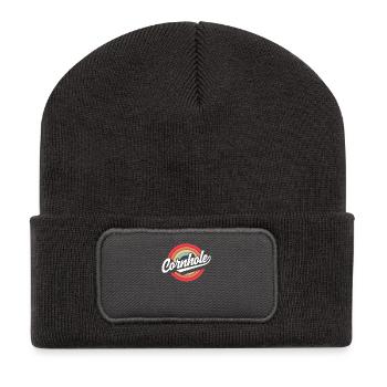 Cornhole Player Retro Circle Design - Beanie recyclé à patch - charbon - Devant