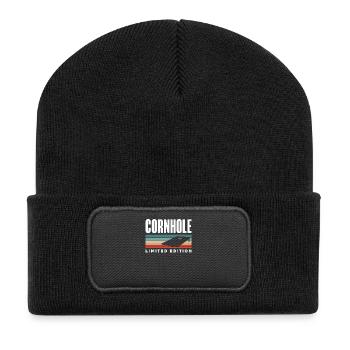 Cornhole Spieler Limited Edition Vintage Style - Recycelte Patch Beanie - Schwarz - Vorne