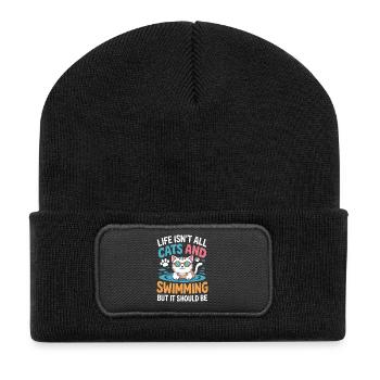 Schwimmen Spruch Katze Lustiges Schwimmen Geschenk - Recycelte Patch Beanie - Schwarz - Vorne