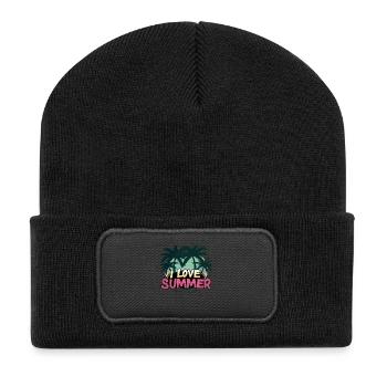 J’aime l’été Palmiers Ambiance de la plage Coucher de soleil - Beanie recyclé à patch - noir - Devant