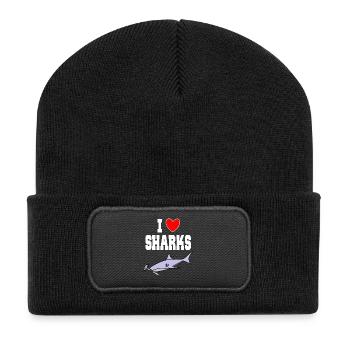 J’aime les requins Drôle de requin à tête de marteau, marteau mignon - Beanie recyclé à patch - noir - Devant
