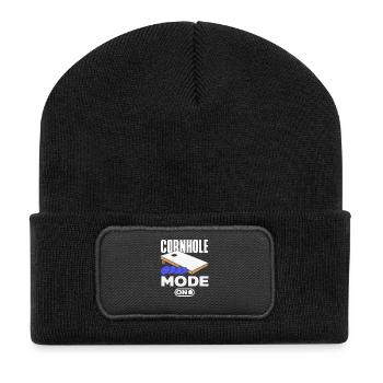 Cornhole Spieler Modus An Schalter - Recycelte Patch Beanie - Schwarz - Vorne