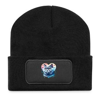 British Shorthair Cat - Recycled Patch Beanie - black - Front