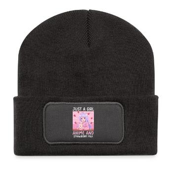 Just a Girl Who Loves Anime Strawberry Milk - Recycelte Patch Beanie - Dunkelgrau - Vorne
