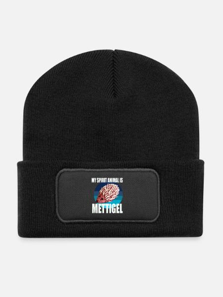 Mein Krafttier ist Mettigel - Recycelte Patch Beanie - Schwarz