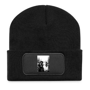 Fischerei Bär Selfie - Recycelte Patch Beanie - Schwarz - Vorne