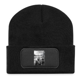 Fischerei Huhn Hahn Selfie - Recycelte Patch Beanie - Schwarz - Vorne