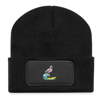 Flamingo Surfen Surfbrett Sommer - Recycelte Patch Beanie - Schwarz - Vorne