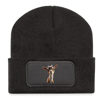 Ziege Hausziege Steinbock Ziegenbock Süße Ziegen - Recycelte Patch Beanie - Dunkelgrau - Vorne