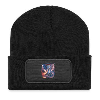 Amerikanischer Drache mit Flaggenflügeln und Feuer - Recycelte Patch Beanie - Schwarz - Vorne