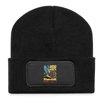 French Horn More Twists Than A Mystery Musician - Recycelte Patch Beanie - Schwarz - Vorne
