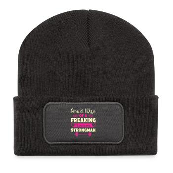 Motivation de remise en forme Fière épouse d’un homme fort génial - Beanie recyclé à patch - charbon - Devant