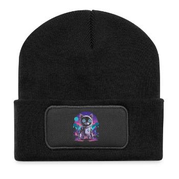 Funny Robot Engineer Design With Robot Cat - Recycled Patch Beanie - black - Front