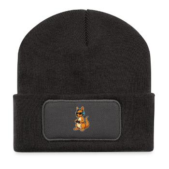Kangourou de jeu avec style - Beanie recyclé à patch - charbon - Devant