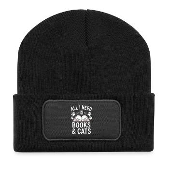 Book Reading Cat Design Kitten Saying - Recycled Patch Beanie - black - Front
