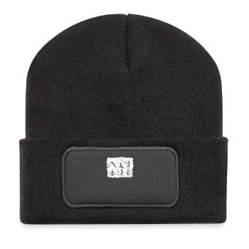 Des squelettes effrayants tiennent Namaste avec des sourires glaciaux - - Beanie recyclé à patch - charbon - Devant