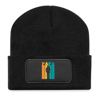 Retro Papa Silhouette – Vintage Style Vatertag - Recycelte Patch Beanie - Schwarz - Vorne