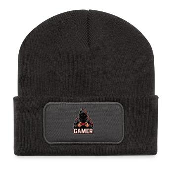 Dark Gamer – Zocker mit Kapuze Controller Design - Recycelte Patch Beanie - Dunkelgrau - Vorne