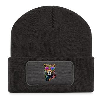 Leopard Panther Big Cat Cat Panther Leopard - Recycled Patch Beanie - dark grey - Front