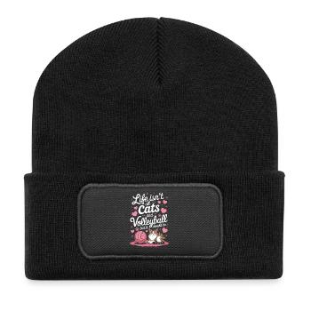 Volleyball Katze Lustiges Volleyball Geschenk - Recycelte Patch Beanie - Schwarz - Vorne