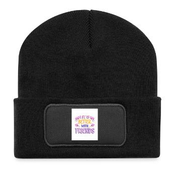 Life is Better with friends - Recycelte Patch Beanie - Schwarz - Vorne